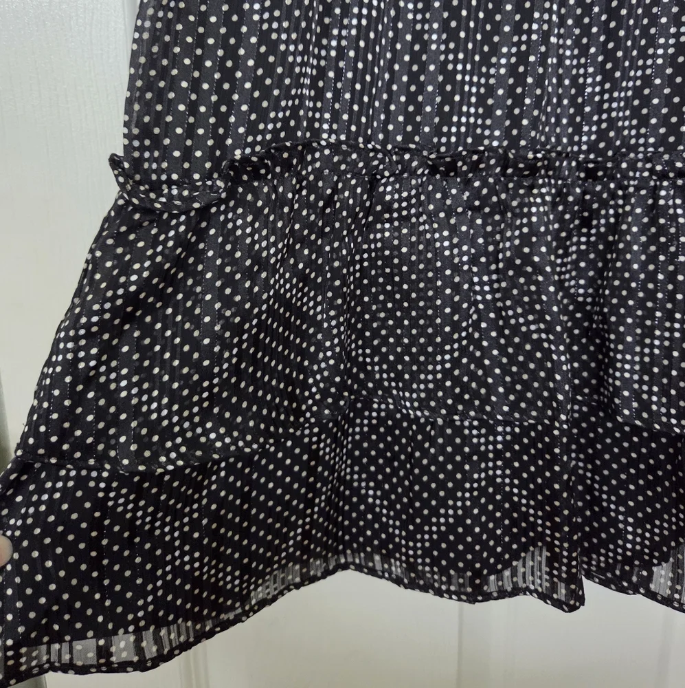 J. Crew Factory Black & White Polka Dot A-Line Ruffle Tiered Party Skirt Large